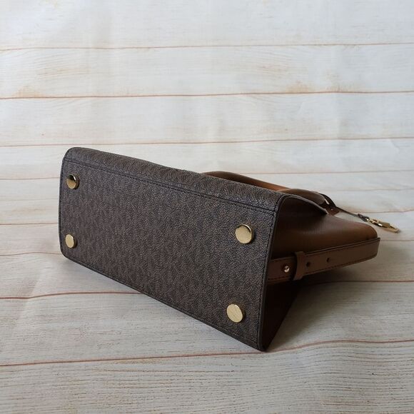 Michael Kors Signature Logo Avril Top Zip Satchel/Crossbody Handbag Small Brown - Picture 13 of 16